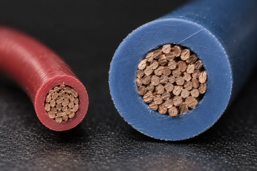 Macro comparison of UL 3321 conductors from different size groups showing different XLPE insulation wall depths