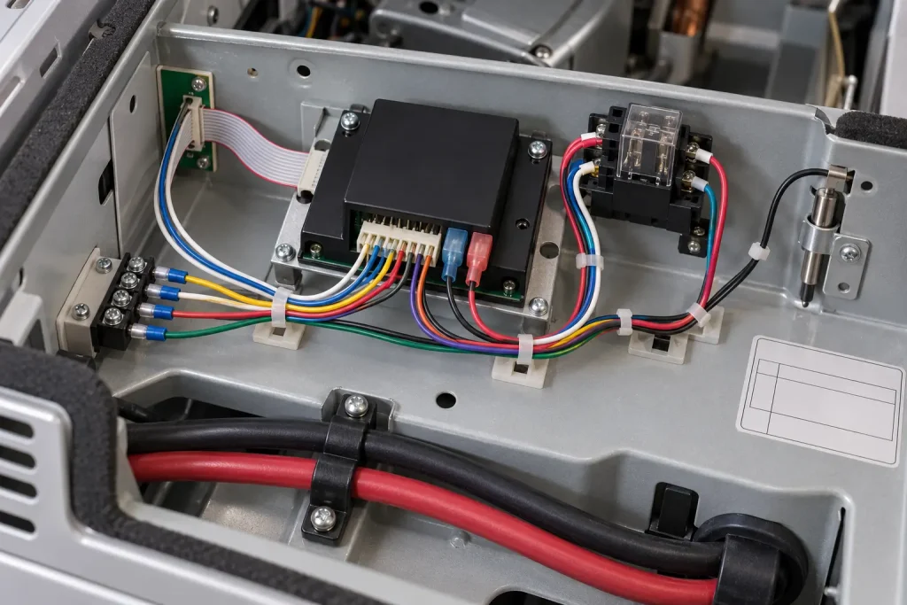 UL 3321 XLPE leads routed between a control module and internal components inside an appliance