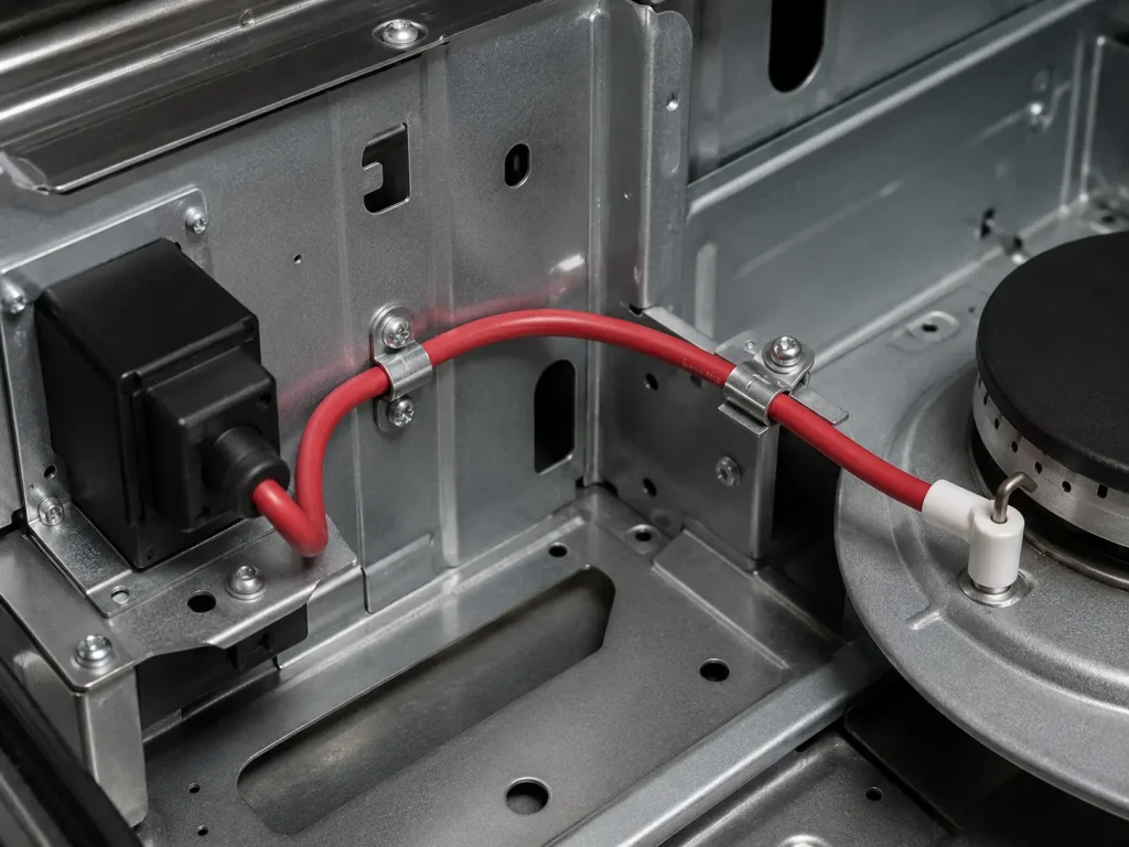 UL 3573 silicone rubber ignition wire protected internal routing in gas burner appliance enclosure, 200°C, 10000V AC