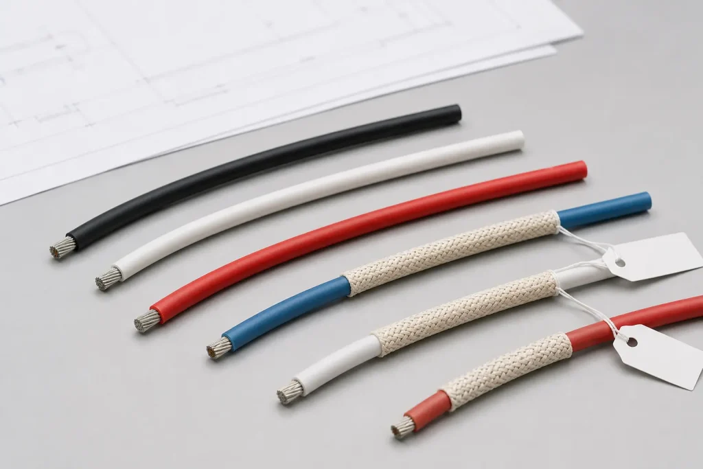 UL 3954 wire samples arranged for OEM BOM specification review of colour and optional construction options
