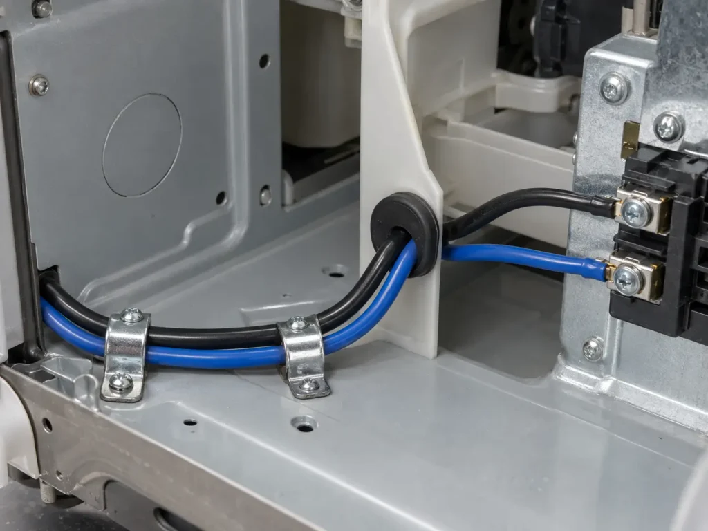 UL Style 1007 16 AWG wire routed inside an appliance to an internal terminal block