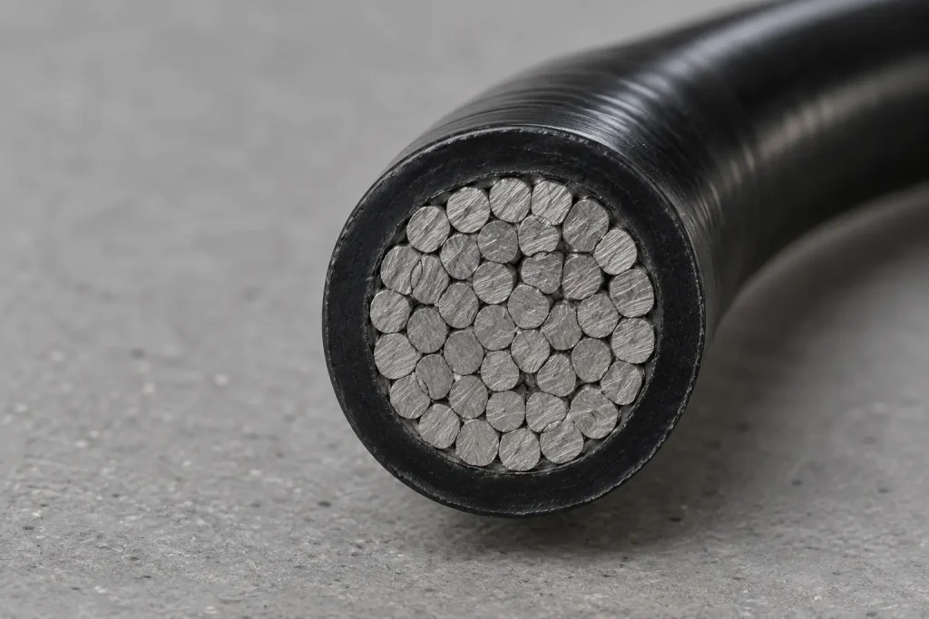 Macro of a Style 1007 18 AWG cut end showing the PVC wall around a stranded conductor