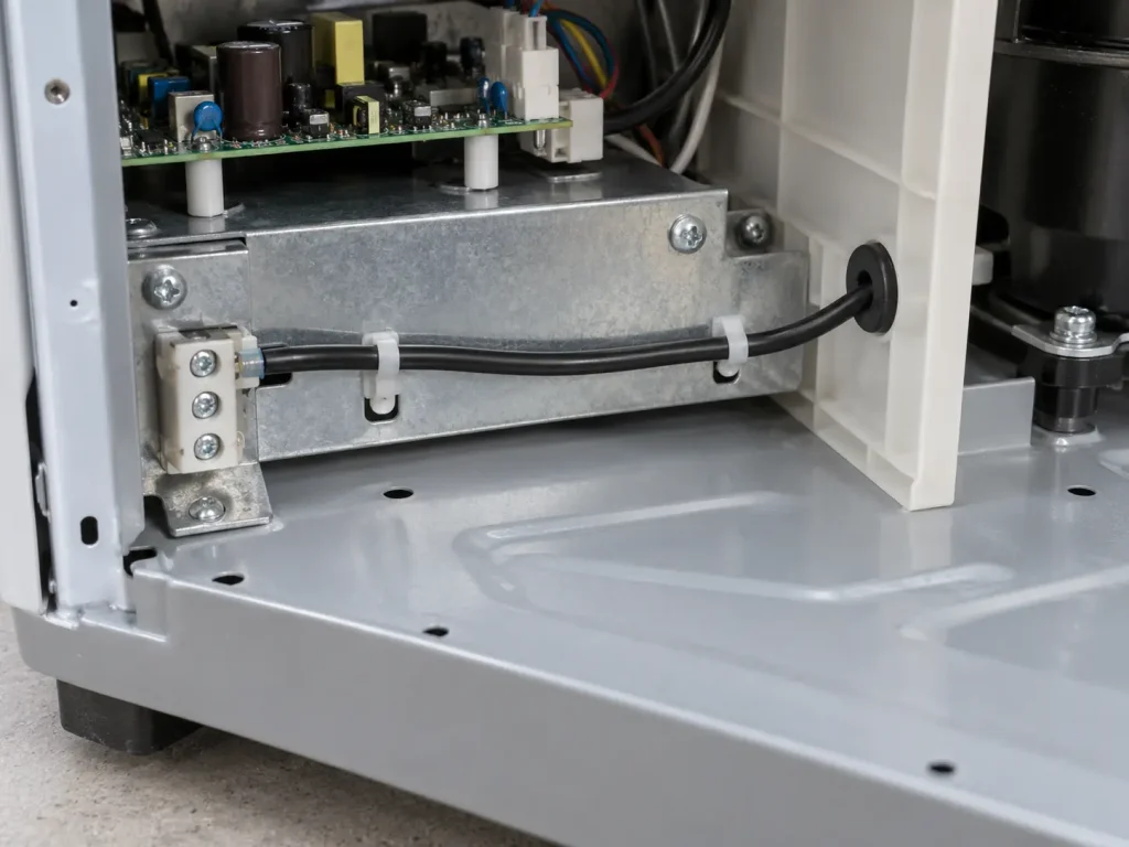 18 AWG Style 1007 PVC wire routed along an internal bracket inside an appliance compartment