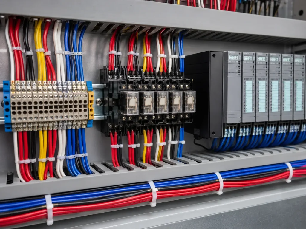 UL 1007 18 AWG PVC hook-up wire used as internal wiring in industrial control panel, 80°C, 300V AC