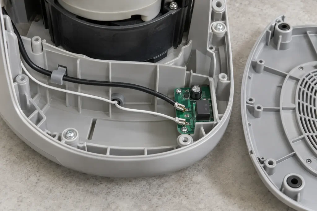 UL Style 1007 PVC wire routed inside an appliance base for internal wiring