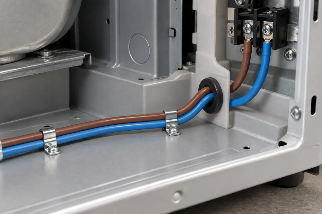 UL Style 1015 14 AWG wire as an internal appliance lead landing on a terminal block