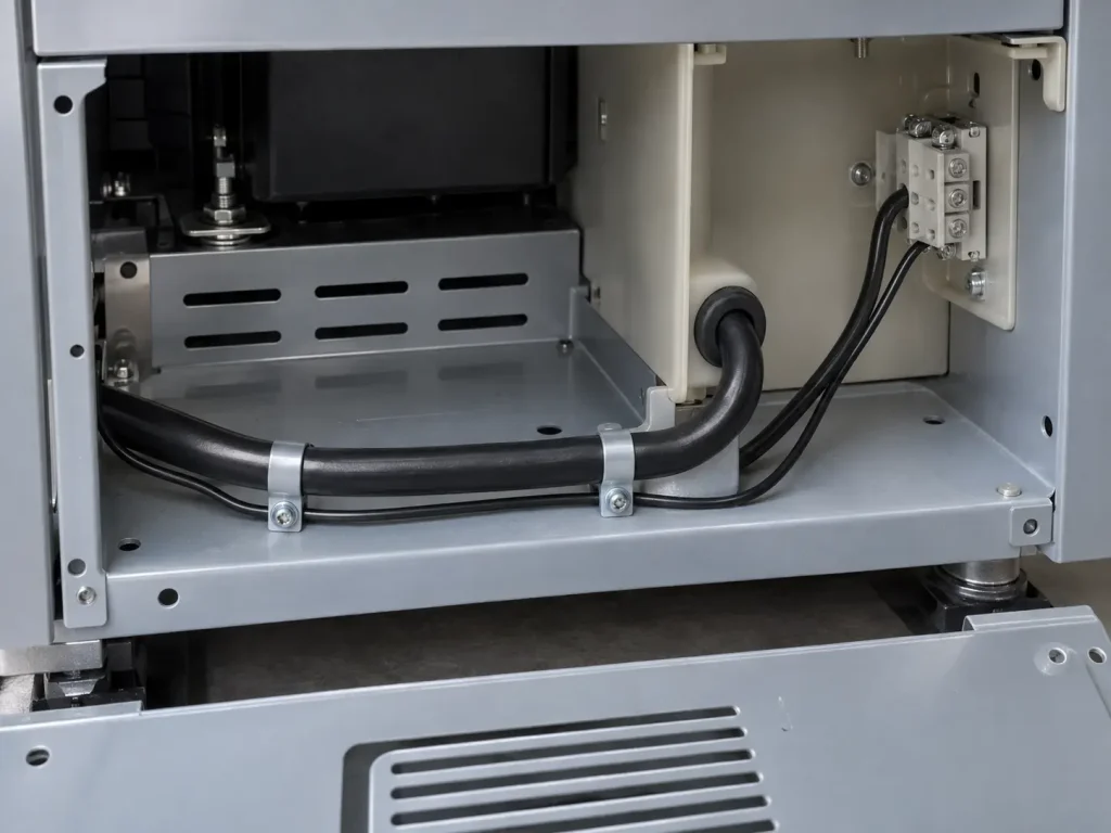 UL Style 1015 PVC wire routed inside an appliance enclosure to an internal terminal block