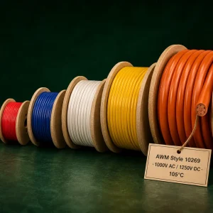UL AWM Style 10269 oil resistant PVC wire, 1000V AC, 80–105°C, multiple gauge spools from fine AWG to large cross-section, Vietnam Indonesia export
