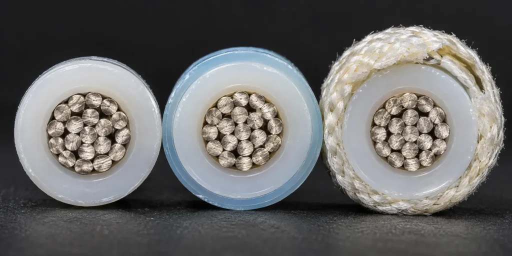 Macro cross-section of UL 1332 FEP wire showing the extruded insulation over the conductor