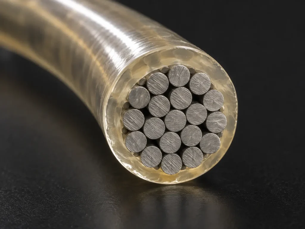Macro of a Style 1332 cut end showing extruded FEP insulation around a stranded round conductor