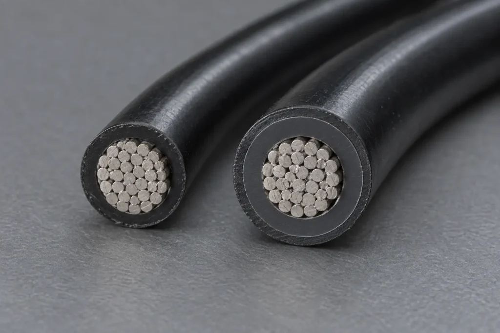 Macro of Style 1569 cut ends with plain insulation and with the optional extruded PVC covering