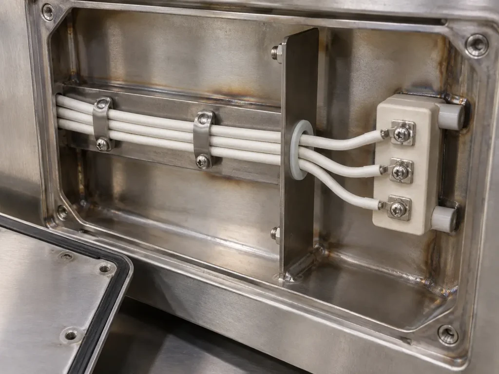 UL Style 1659 PTFE wire routed inside high-temperature equipment to an internal terminal