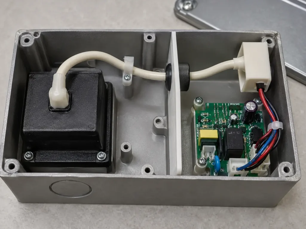 UL Style 1911 wire routed inside an enclosed electronic gas ignitor module