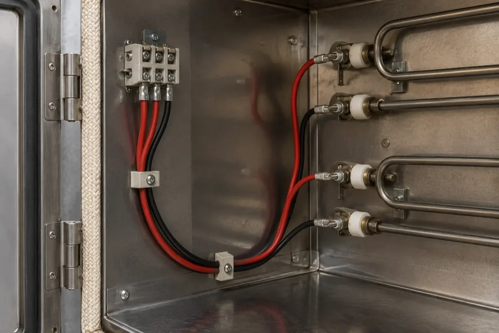 UL 3071 200°C silicone rubber wire internal wiring in industrial oven enclosure near heating elements, 600V AC, 18–13 AWG, Vietnam Indonesia