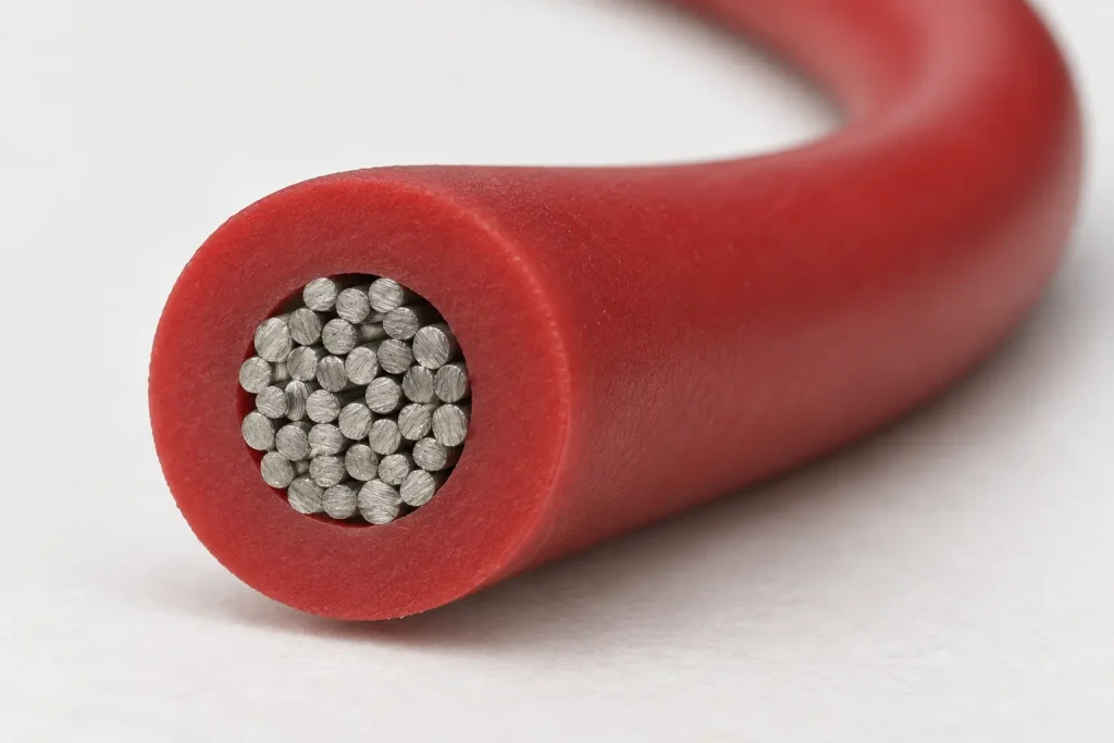 Macro of a Style 3135 cut end showing extruded silicone insulation with no outer covering