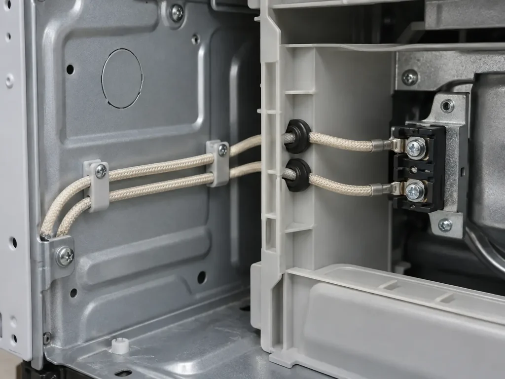 UL Style 3172 wire routed inside an appliance housing to an internal terminal