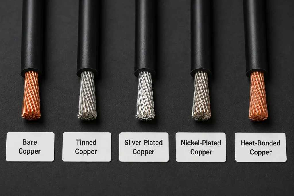 UL 3239 high voltage DC wire conductor plating options: bare copper, tinned, silver-plated, nickel-plated, 24–10 AWG