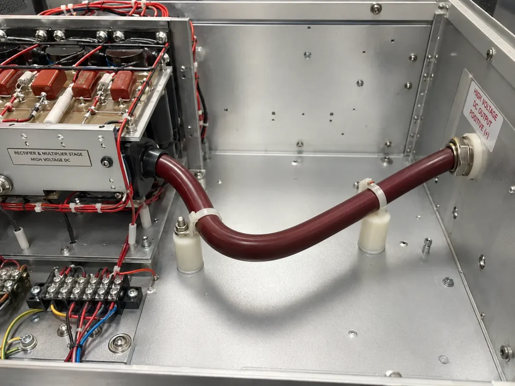 UL 3239 high voltage DC wire internal routing in high voltage power supply enclosure, up to 60000V DC