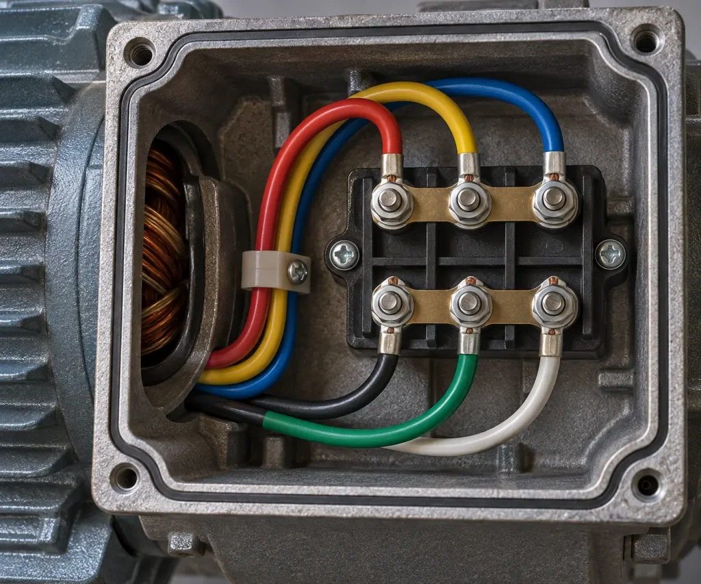 UL 3266 XLPE leads installed as internal wiring inside a motor terminal assembly