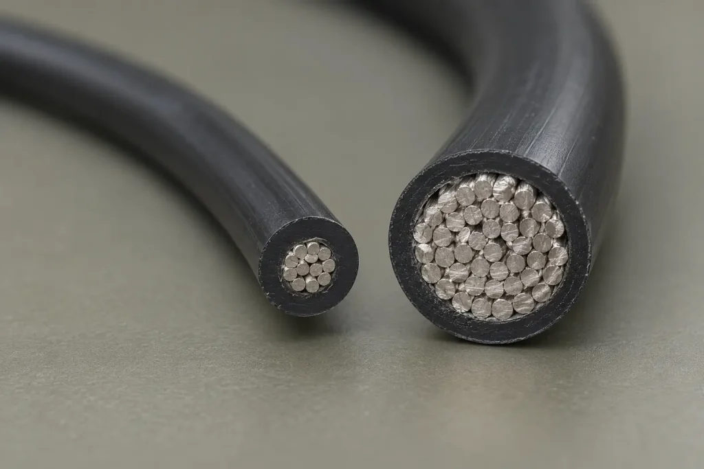 Macro of two Style 3266 cut ends showing the same insulation wall on different conductor sizes