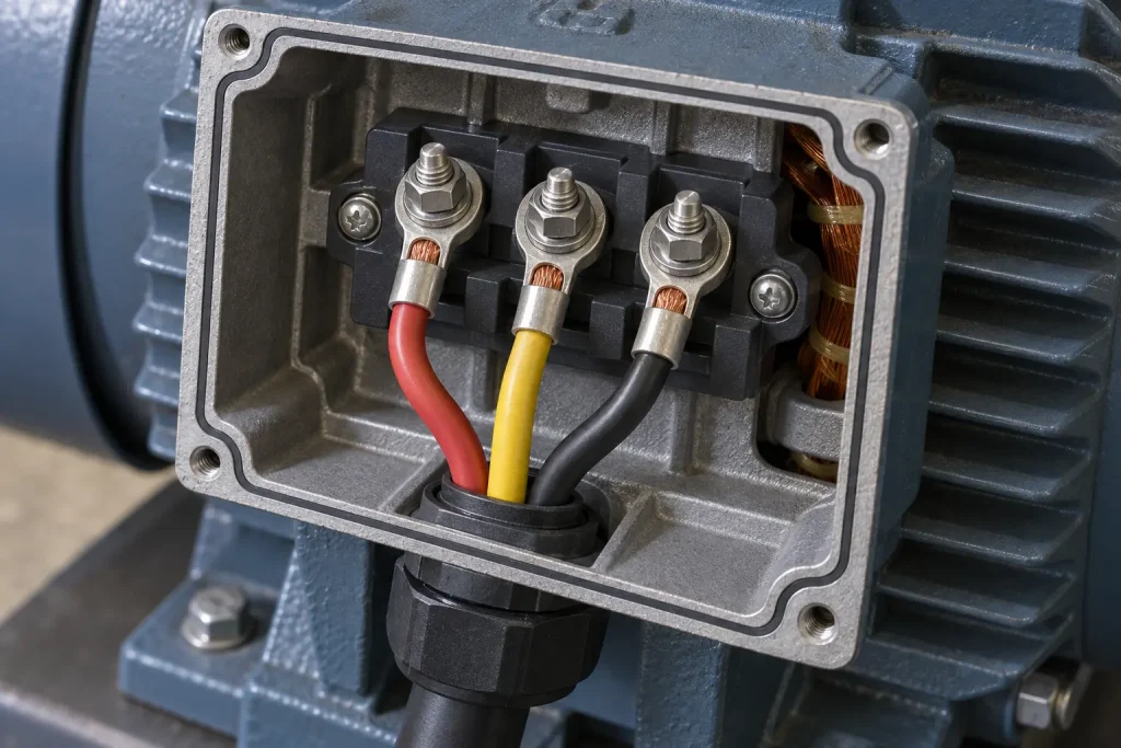 UL 3271 XLPE motor lead installed as an internal equipment connection at a motor terminal box