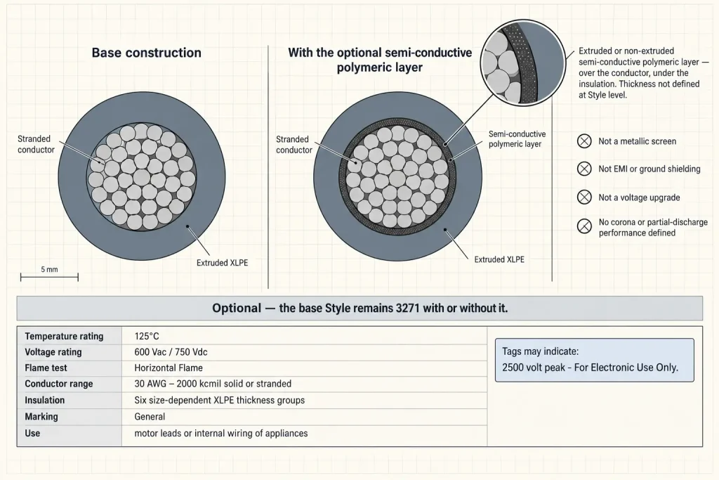 UL 3271 diagram showing the optional semi-conductive polymeric layer positioned over the conductor beneath the XLPE insulation