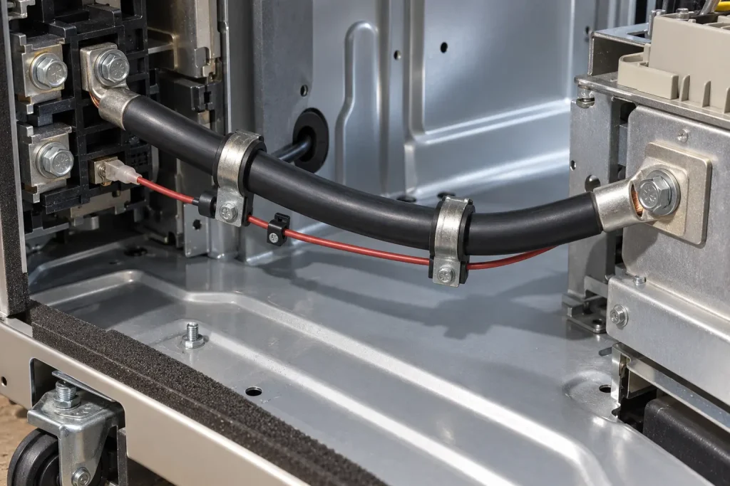 UL 3321 4/0 AWG XLPE lead installed as a large-conductor internal connection inside an appliance
