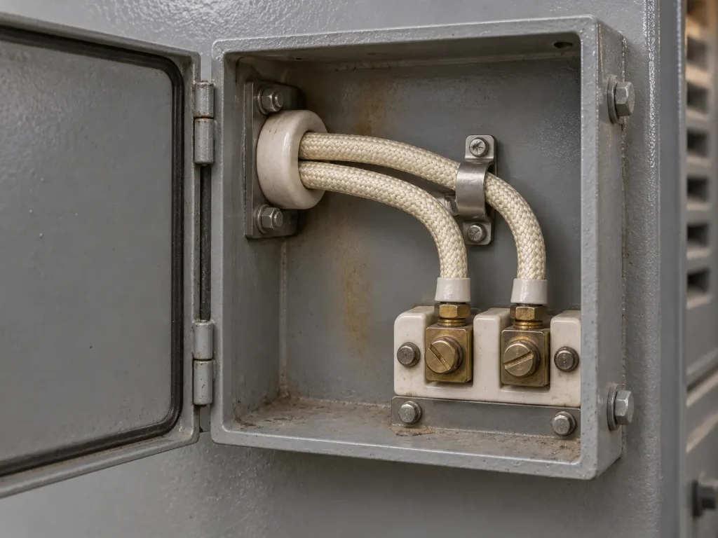 UL Style 5476 wire in protected static routing inside a high-temperature equipment terminal enclosure