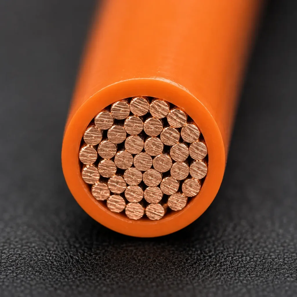 Macro cross-section UL 1569 300V orange PVC 15 mil thin wall stranded copper