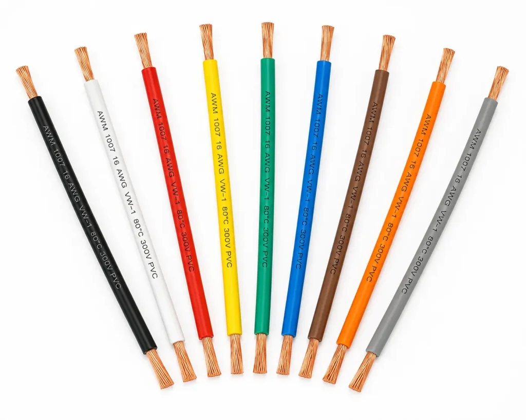 UL 1007 16 AWG PVC hook-up wire available colors black white red yellow green blue
