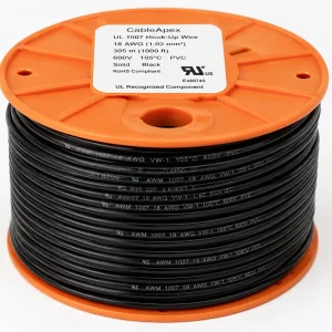 UL 1007 18 AWG 80C 300V black PVC hook-up wire reel Mexico appliance supplier