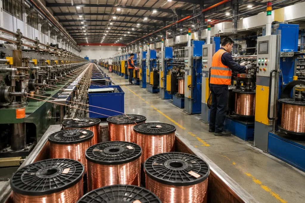 Copper fine wire drawing production 18 AWG conductor manufacturing Yangzhou
