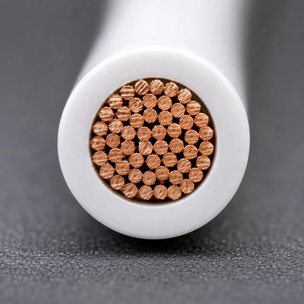 Macro cross-section UL 1007 80°C white PVC thin wall fine stranded copper conductor