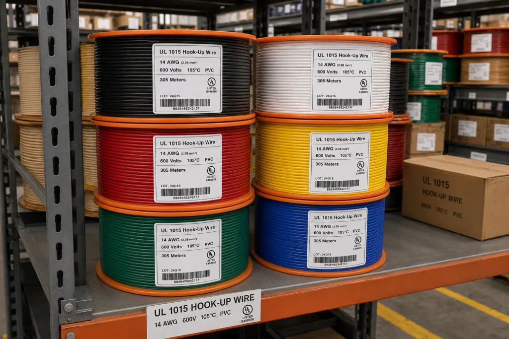 UL 1015 14 AWG 600V PVC wire color assortment reels warehouse stock Mexico