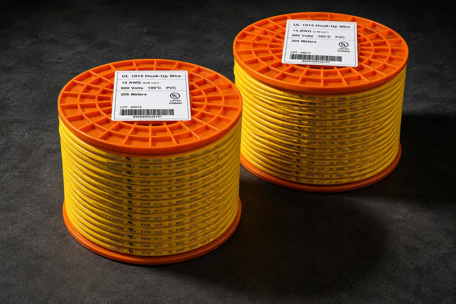 UL 1015 14 AWG 600V yellow PVC hook-up wire dual reel Mexico wholesale supplier