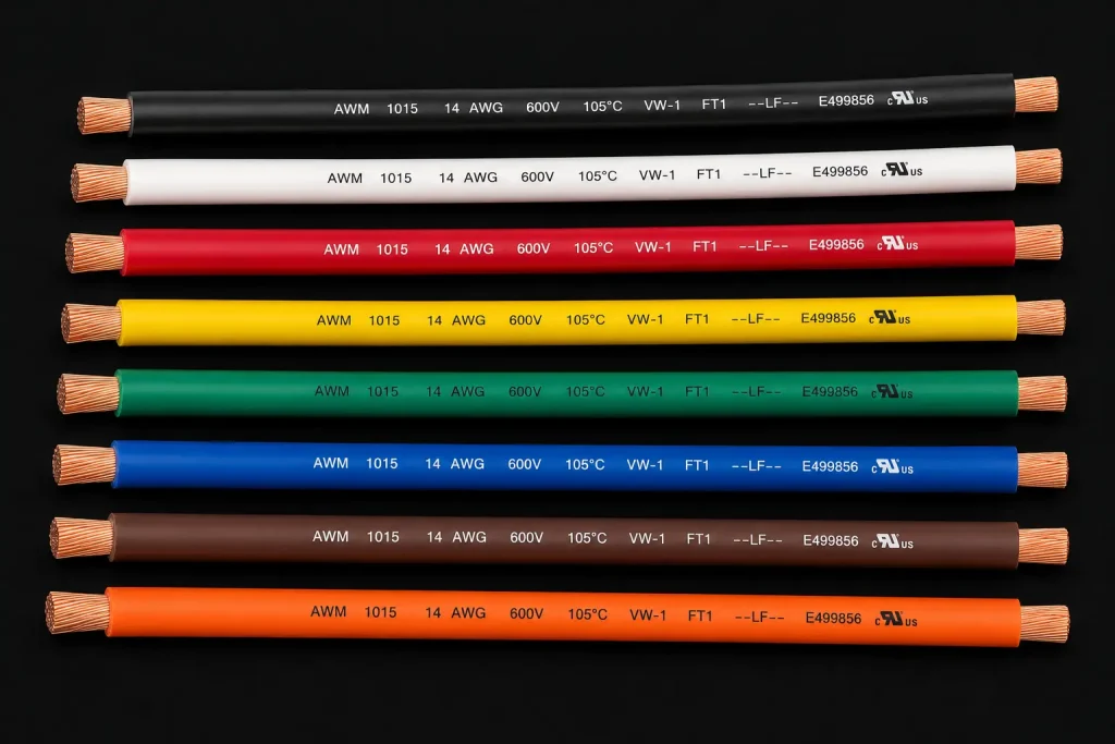 UL 1015 600V PVC hook-up wire color range black white red yellow green blue brown