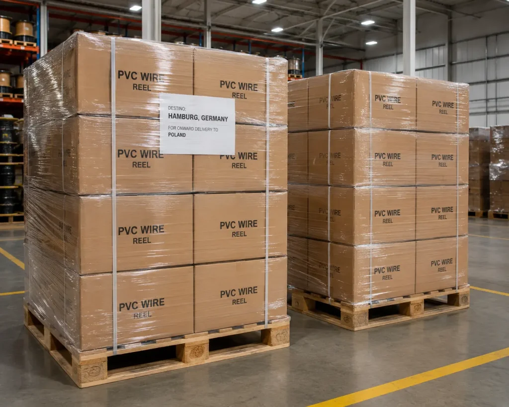 UL 1015 PVC wire export cartons pallet CIF Hamburg shipping Poland supply
