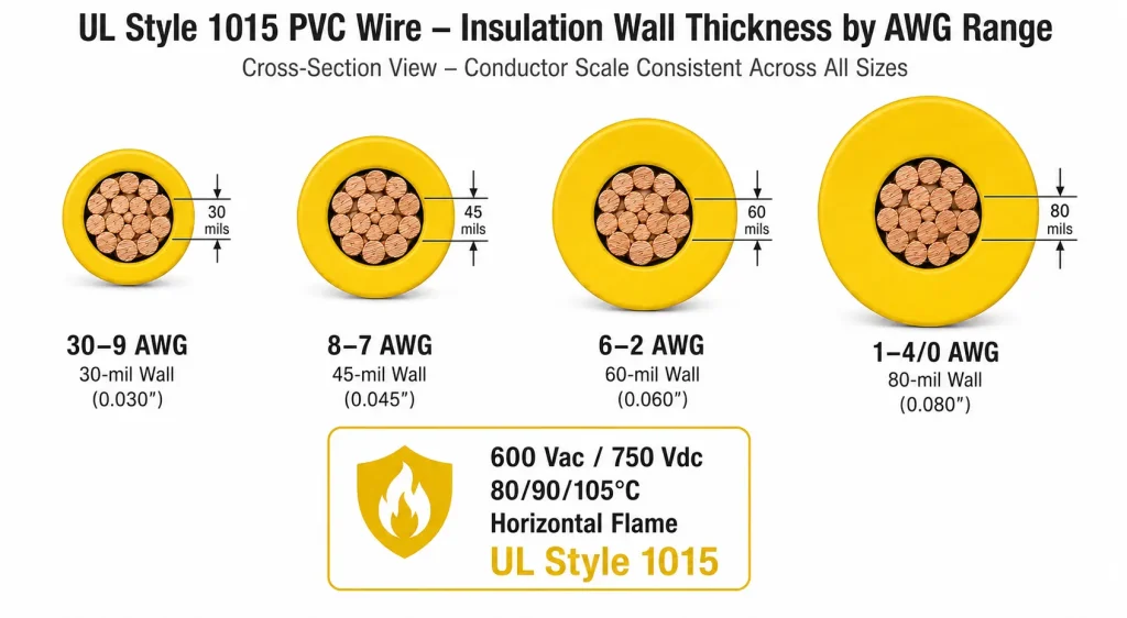 UL Style 1015 PVC scaled insulation wall 30mil 45mil 60mil 80mil four tier diagram