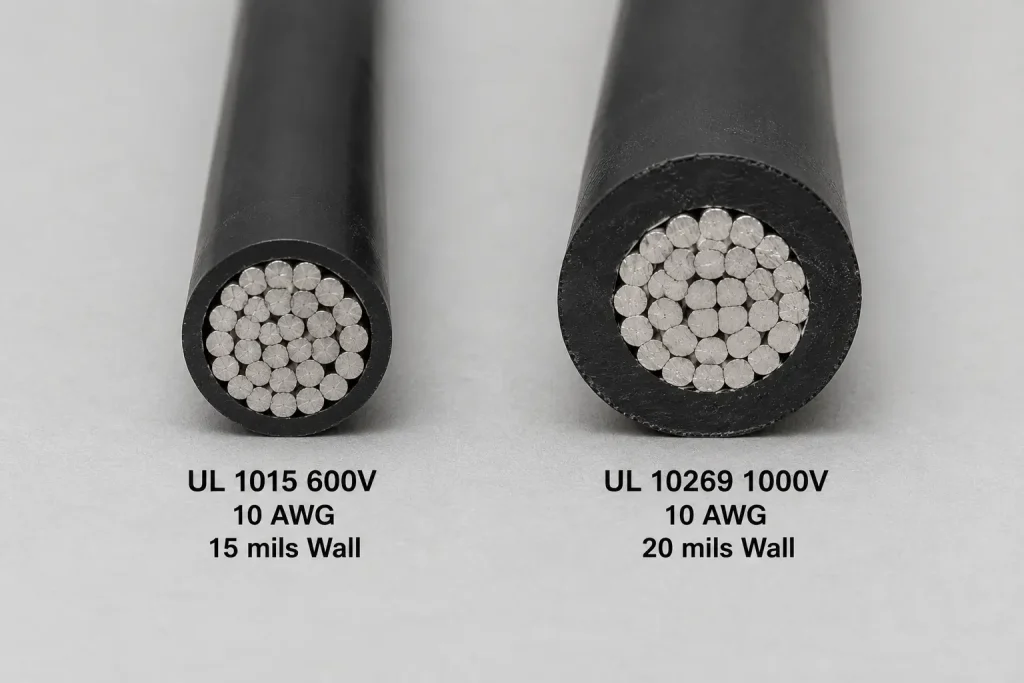UL 10269 1000V vs UL 1015 600V wall thickness comparison