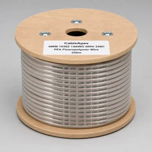 UL 10362 PFA fluoropolymer wire 14 AWG spool with semi-translucent fluoropolymer appearance