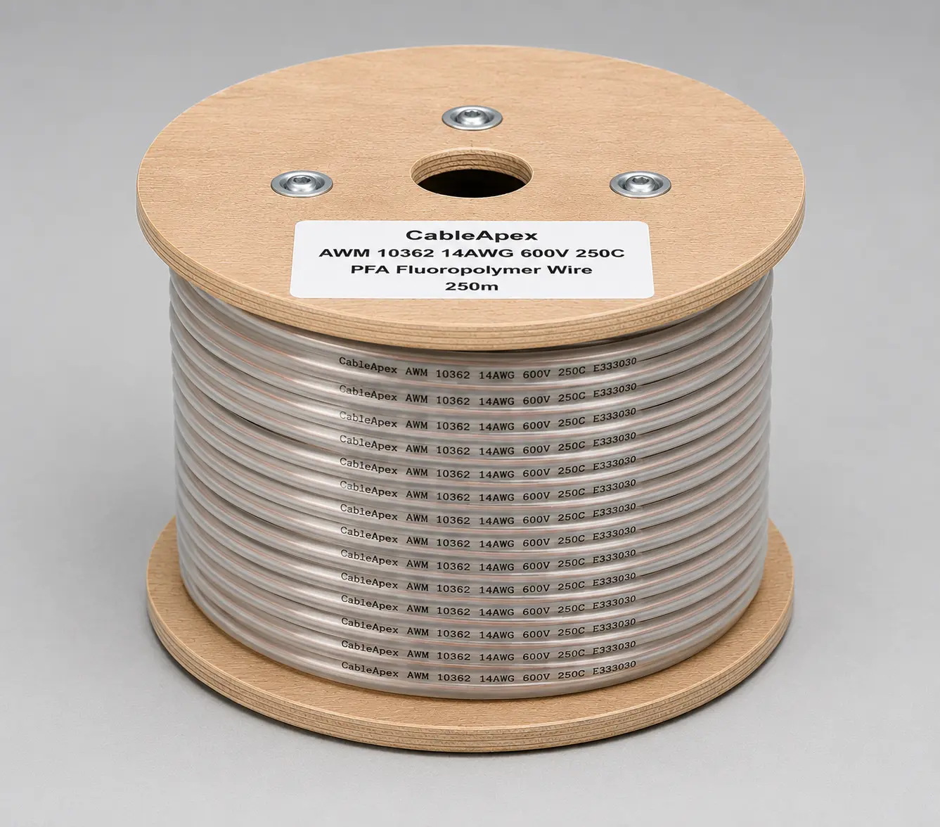 UL 10362 PFA fluoropolymer wire 14 AWG spool with semi-translucent fluoropolymer appearance