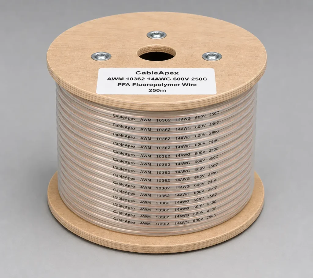 UL 10362 PFA fluoropolymer wire 14 AWG spool semi-translucent fluoropolymer premium product view