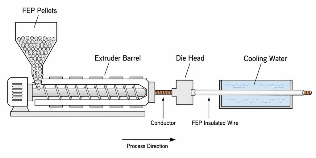 UL 1332 FEP melt extrusion production process schematic diagram