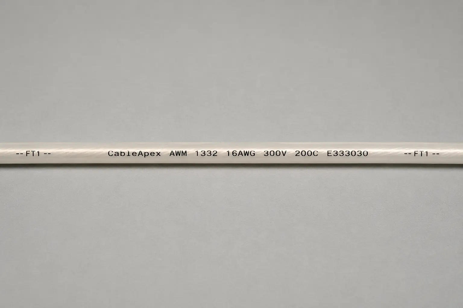 UL 1332 FEP wire close-up showing UL marking CableApex AWM 1332 16AWG 300V 200C E333030