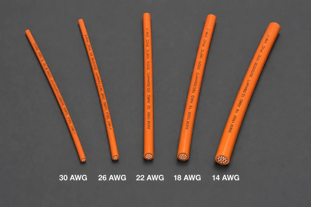 UL 1569 300V PVC hook-up wire AWG size range 30AWG to 14AWG orange samples