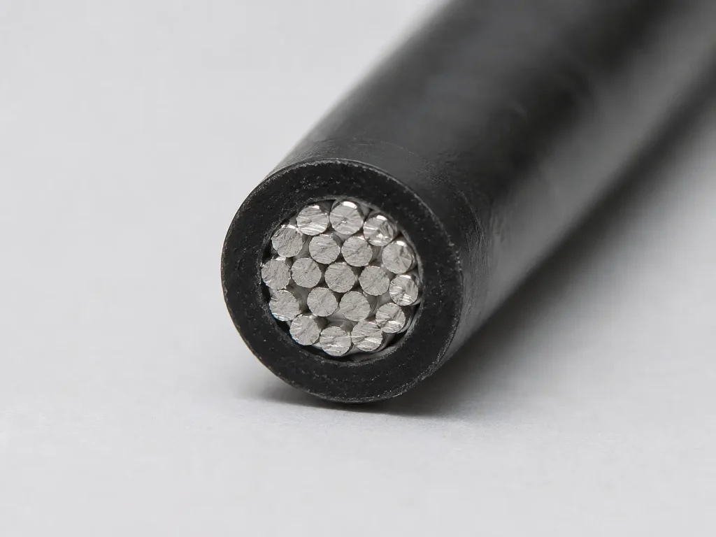 UL 1569 PVC wire real cross-section macro photo showing stranded tinned copper and PVC insulation