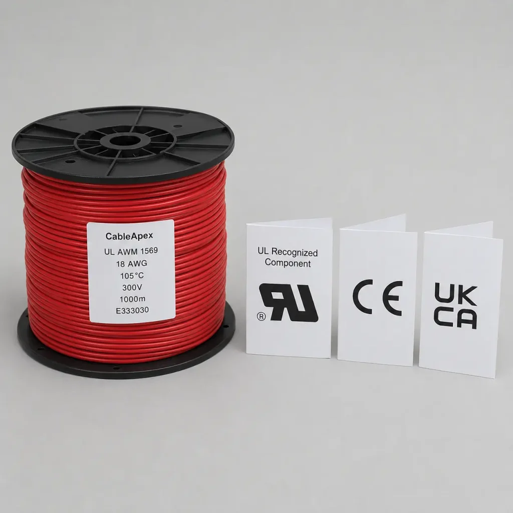 UL 1569 PVC wire with triple certification UL Recognized CE and UKCA marks documentation
