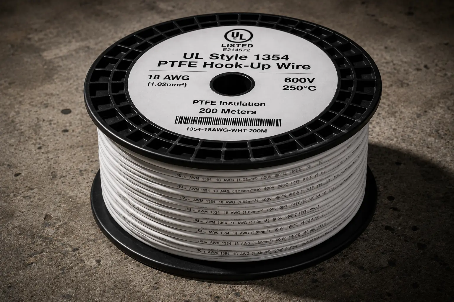 UL 1659 PTFE 250°C 600V white high temperature wire reel Mexico industrial supplier