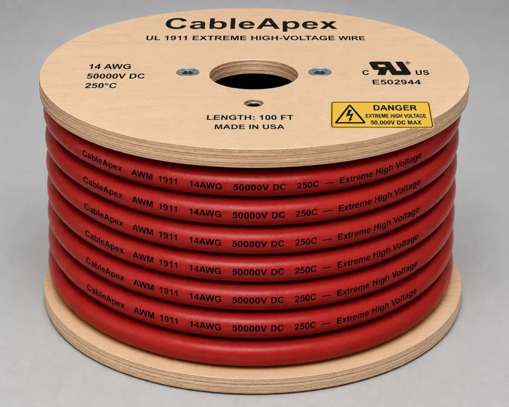 UL 1911 extreme high-voltage 50000V DC wire 14 AWG spool with thick wall construction