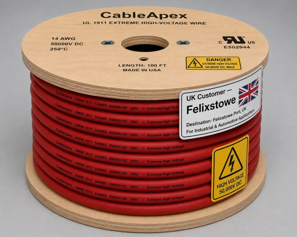 UL 1911 extreme high-voltage 50000V DC wire 14 AWG spool for UK supplier export